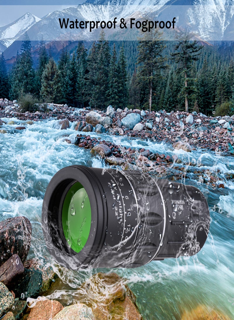 16X52 Portable Mini Monocular Telescope High-Power High-Definition Telescope with 1/4 Inch Screw Hole Tripod Phone Clip Lens Cap Cleaning Cloth for Travel Sightseeing Bird Watching Fishing Hunting - Image 3